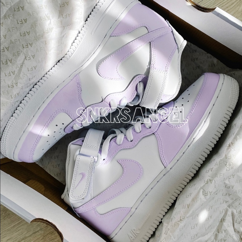 Nike custom air force 1 mid sneakers lilac lavender purple